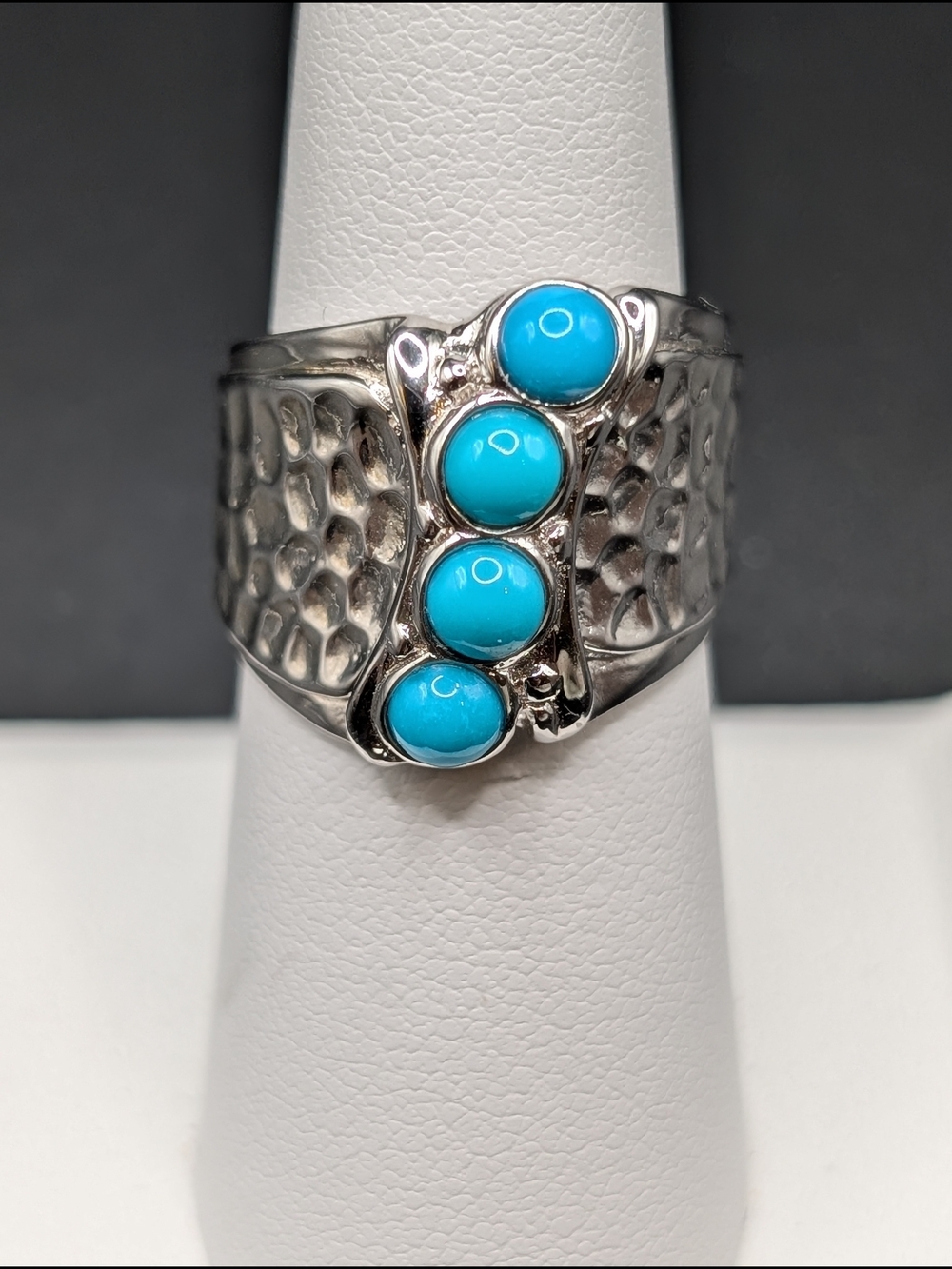 Sterling Silver Turquoise Cabochon Wide Band Ring Size 7 Southwest Style